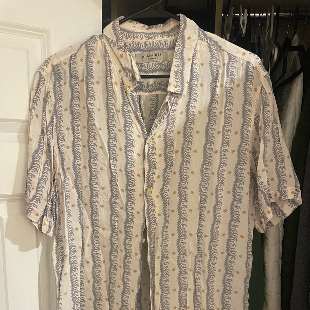 AllSaints Retro Geometric Camp Collar Button Down Shirt